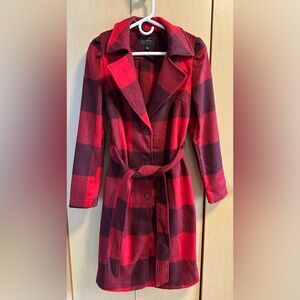 NWOT - Plaid Wool blend Peacoat with Tie Belt
